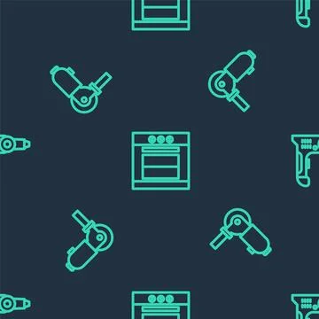 Set line Oven, Angle grinder and Electric drill machine on seamless pattern Stockillustratie