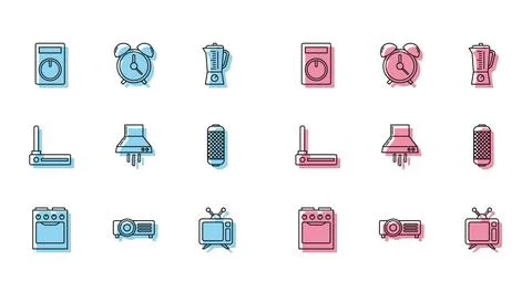 Set line Oven, Remote control, Television, Kitchen extractor fan, Stereo sp.. Stock Illustration