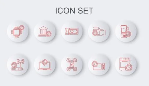 Set line Oven setting, Router and wi-fi, Fast payments, Microwave oven, Pro.. Stock Illustration