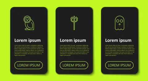 Set line Owl bird, Trident devil and Ghost. Business infographic template Stock Illustration