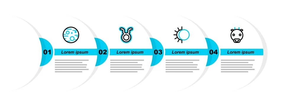 Set line Ox zodiac, Eclipse of the sun, Taurus and Planet Mars icon. Vector 스톡 일러스트