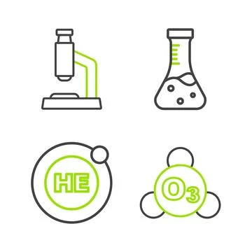 Set line Ozone, Helium, Test tube and Microscope icon. Vector Stockillustratie