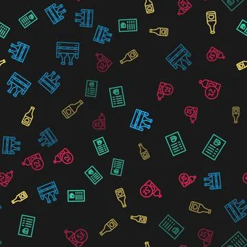 Set line Pack of beer bottles, Beer menu, and on seamless pattern. Vector Stock Illustration