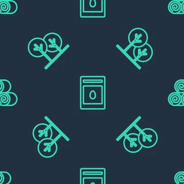 Set line Pack full of seeds of plant, Tree and Roll hay on seamless pattern 스톡 일러스트