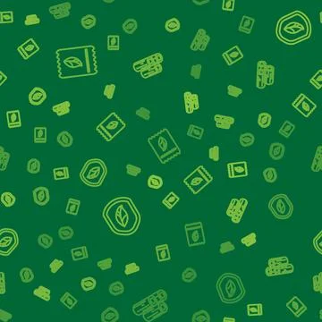 Set line Pack full of seeds of plant, Shield with leaf and Wooden logs on Stock Illustration