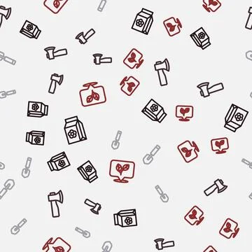 Set line Pack full of seeds Wooden axe Garden trowel spade or shovel and Leaf イラスト素材