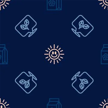 Set line Pack full of seeds, Leaf and Sun on seamless pattern. Vector Stock Illustration