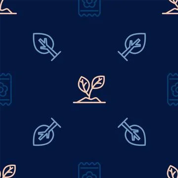 Set line Pack full of seeds, Tree and Sprout on seamless pattern. Vector Illustrazione stock