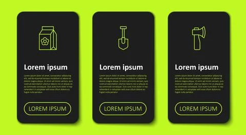 Set line Pack full of seeds, Shovel and Wooden axe. Business infographic te.. Illustration