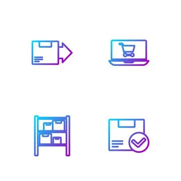 Set line Package box with check mark, Warehouse, Carton cardboard and Shopping Ilustración de archivo