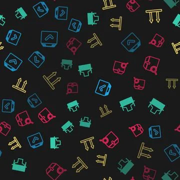 Set line Package box with check mark, Scanner scanning bar code, This side up Stock Illustration