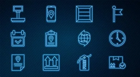 Set line Package box with check mark, Fast time delivery, Wooden, Document Stock Illustration