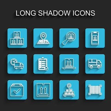 Set line Package box with check mark, Cardboard traffic, Scale cardboard Illustrazione stock