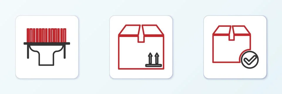 Set line Package box with check mark, Scanner scanning bar code and Cardboard Stock Illustration