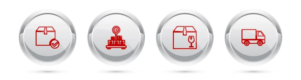 Set line Package box with check mark, Scale cardboard, Delivery fragile content 스톡 일러스트