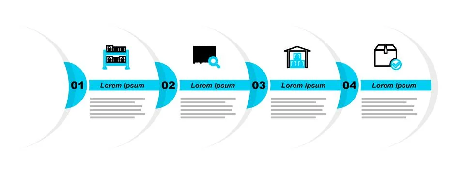 Set line Package box with check mark, Warehouse, Search barcode and  icon. .. Illustrazione stock