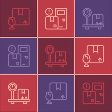 Set line Package box with fragile content, Scale cardboard and Home delivery Stock Illustration