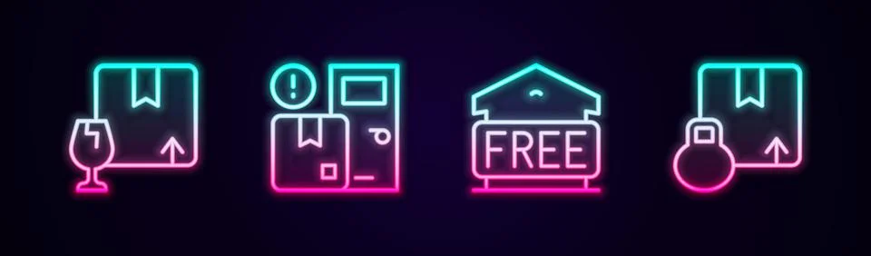 Set line Package box with fragile content, Home delivery services, Free storage イラスト素材