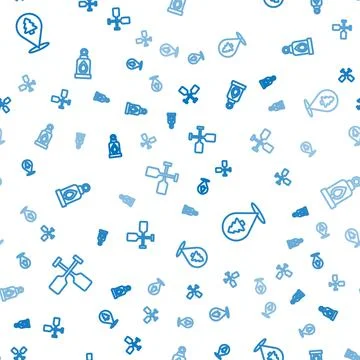 Set line Paddle, Location of the forest and Camping lantern on seamless pattern Stock Illustration