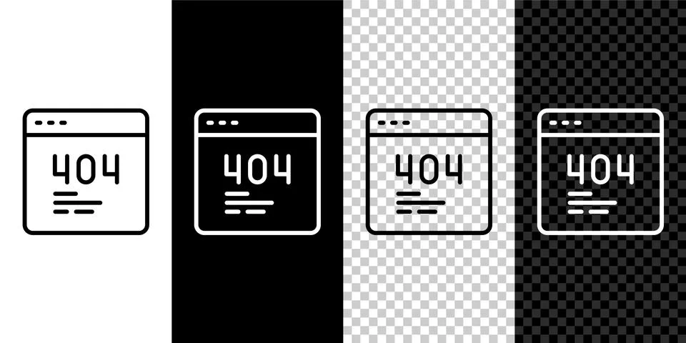 Set line Page with a 404 error icon isolated on black and white, transparent Stock Illustration