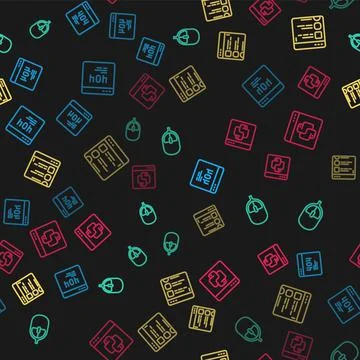 Set line Page with a 404 error, Computer mouse, Browser files and Python Illustrazione stock