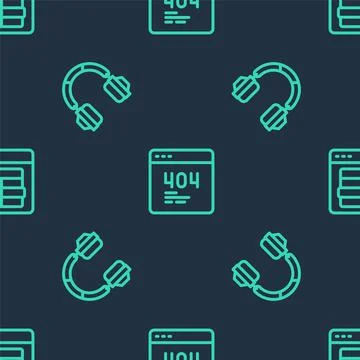 Set line Page with a 404 error, Headphones and MySQL code on seamless pattern Stock Illustration