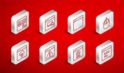 Set line Page with a 404 error, Browser files, window, Computer mouse, Create Stock Illustration