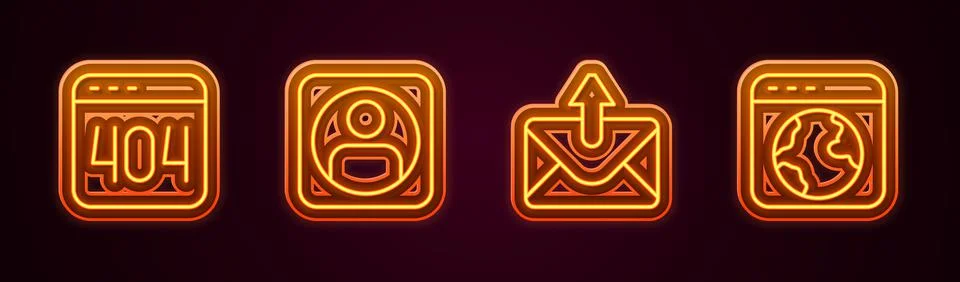 Set line Page with a 404 error, Create account screen, Mail and e-mail and Stock Illustration