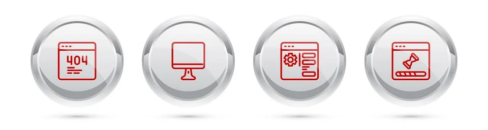 Set line Page with a 404 error, Computer monitor screen, Browser setting and Stock Illustration