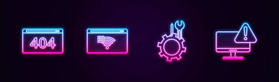 Set line Page with a 404 error, No Internet connection, Wrench and screwdriver Stock Illustration