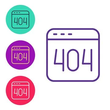 Set line Page with a 404 error icon isolated on white background. Template Stock Illustration