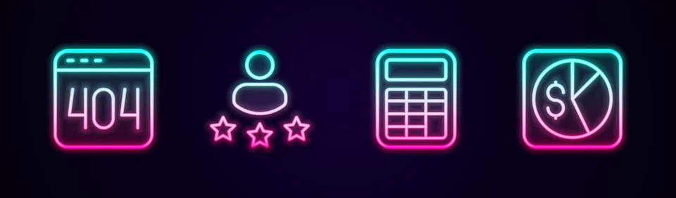 Set line Page with a 404 error, Consumer product rating, Calculator and Mar.. Illustrazione stock