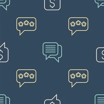 Set line Paid support, Speech bubble chat and on seamless pattern. Vector Stock Illustration