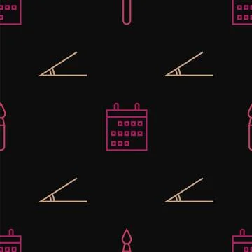 Set line Paint brush, Acute angle and Calendar on seamless pattern. Vector Illustrazione stock