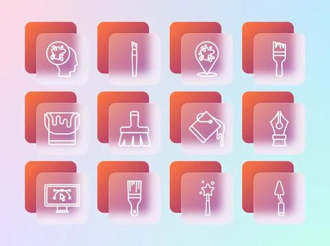 Set line Paint brush, bucket, Magic wand, spray,  and  icon. Vector Stock Illustration