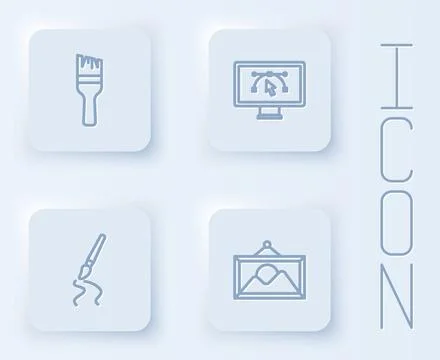 Set line Paint brush, Computer with design program,  and Picture landscape... イラスト素材