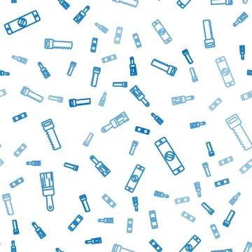 Set line Paint brush, Construction bubble level and Hand saw on seamless pattern 스톡 일러스트