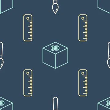 Set line Paint brush, Ruler and Isometric cube on seamless pattern. Vector イラスト素材