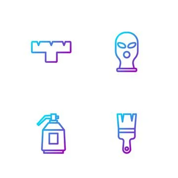 Set line Paint brush, spray gun, Marker pen attachment and Balaclava. Gradient Stock Illustration