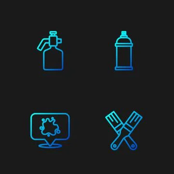 Set line Paint brush, spray, gun and can. Gradient color icons. Vector Stock Illustration