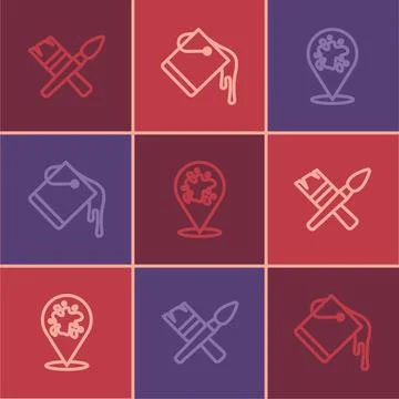 Set line Paint brush, spray and bucket icon. Vector Stock Illustration