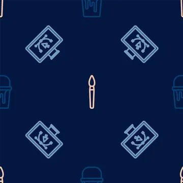 Set line Paint bucket, Computer with design program and brush on seamless p.. Ilustração Stock