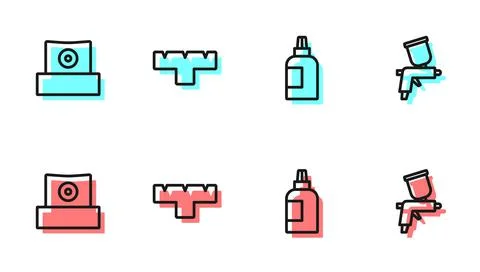 Set line Paint, gouache, jar, dye, Spray can nozzle cap, Marker pen attachment Stock Illustration