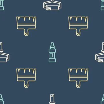 Set line Paint roller brush, and Marker pen on seamless pattern. Vector Stock Illustration