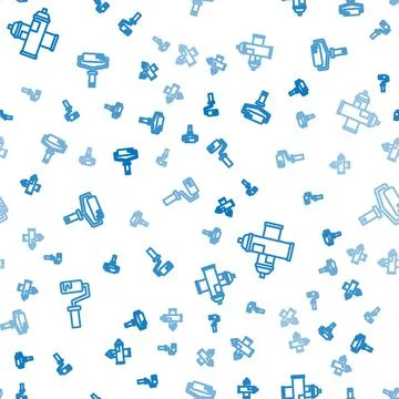 Set line Paint roller brush, spray can and on seamless pattern. Vector Stock Illustration