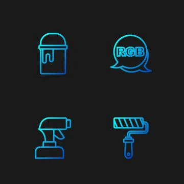 Set line Paint roller brush, spray gun, bucket and RGB. Gradient color icons Stock-Illustration