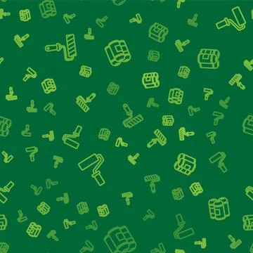 Set line Paint roller brush, and spray can on seamless pattern. Vector Stock Illustration