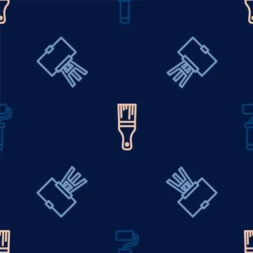 Set line Paint roller brush, Wood easel and  on seamless pattern. Vector イラスト素材