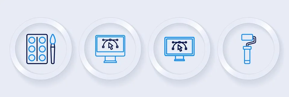 Set line Paint roller brush, Computer with design program,  and Watercolor .. 스톡 일러스트