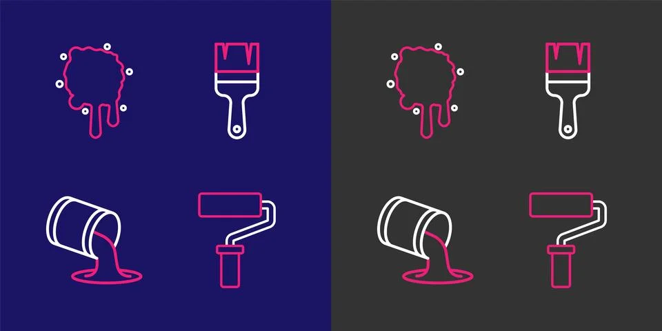 Set line Paint roller brush, bucket,  and spray icon. Vector Stock Illustration